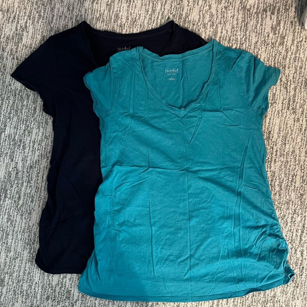 Two pack of Isabel Maternity Bump Start short sleeve T-shirts, size large, blue